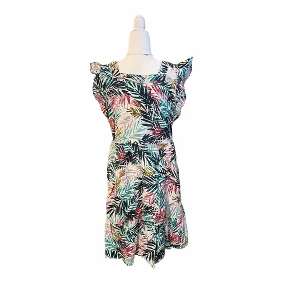 BeachLunchLounge Tropical Leaf Linen Blend Ruffle Button Dress M DS1 - Picture 4 of 6